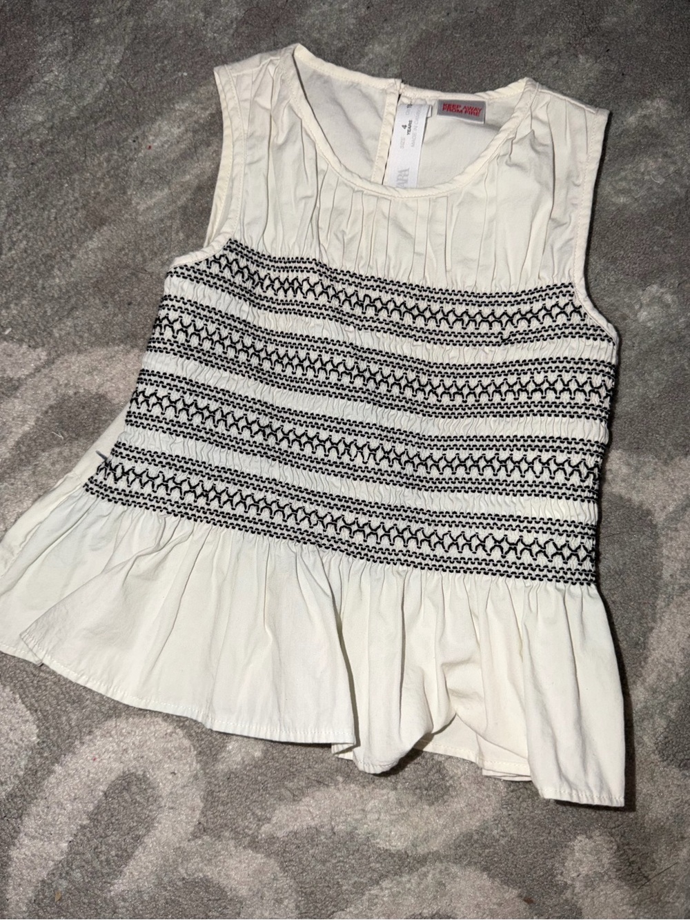 Girls ZARA White Sleeveless Smocked Peplum Top